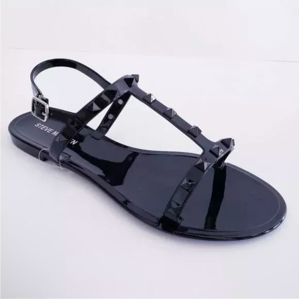 Steve Madden Gello Pyramid Studded Black Sandals Flats Size 39